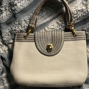 Eric Javits Cream and Gold Woven Satchel Luxury NWOT